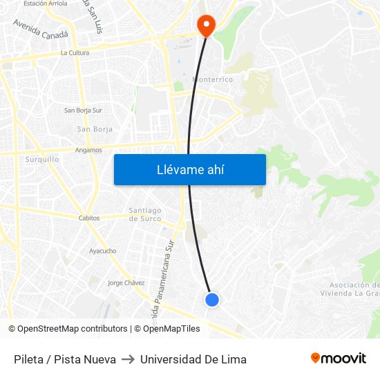 Pileta / Pista Nueva to Universidad De Lima map