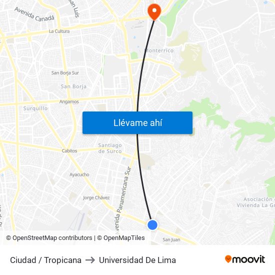 Ciudad / Tropicana to Universidad De Lima map