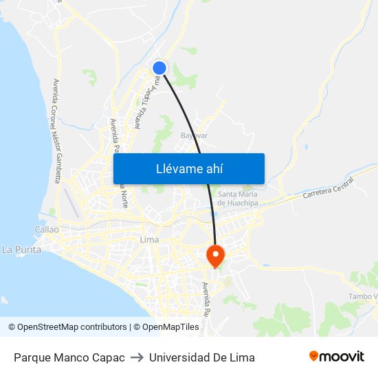 Parque Manco Capac to Universidad De Lima map