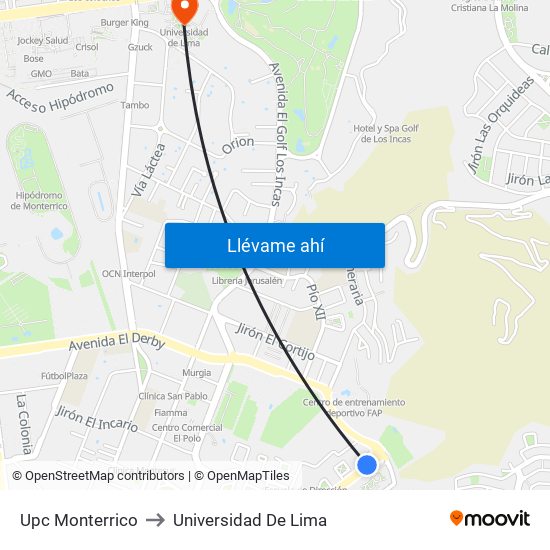 Upc Monterrico to Universidad De Lima map