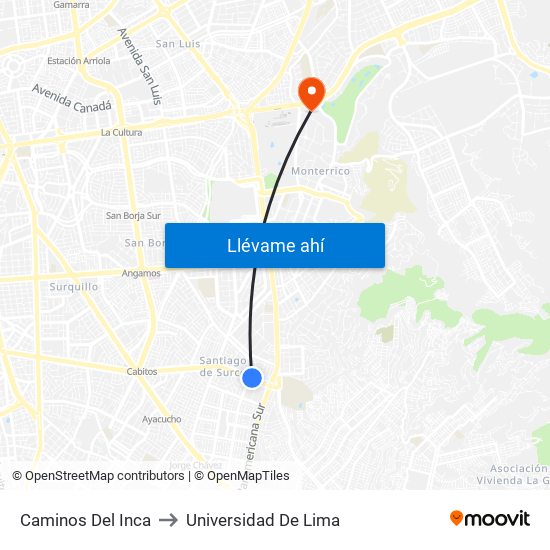 Caminos Del Inca to Universidad De Lima map