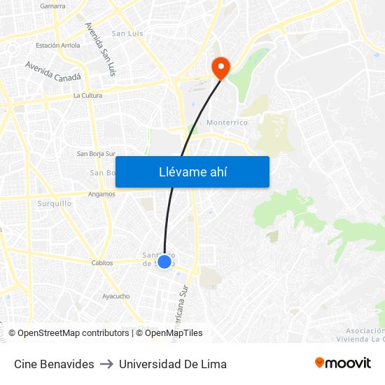 Cine Benavides to Universidad De Lima map