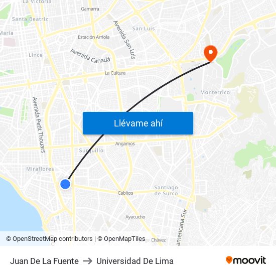 Juan De La Fuente to Universidad De Lima map