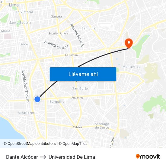 Dante Alcócer to Universidad De Lima map