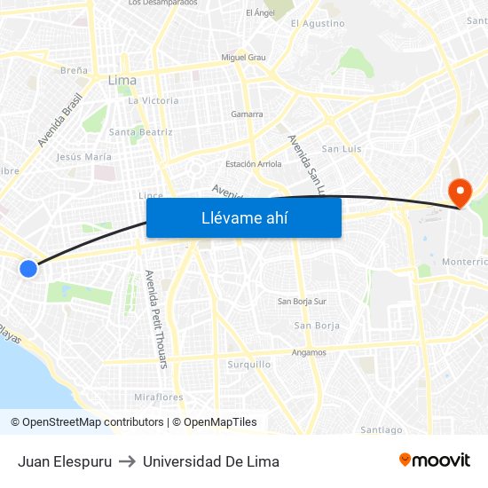 Juan Elespuru to Universidad De Lima map