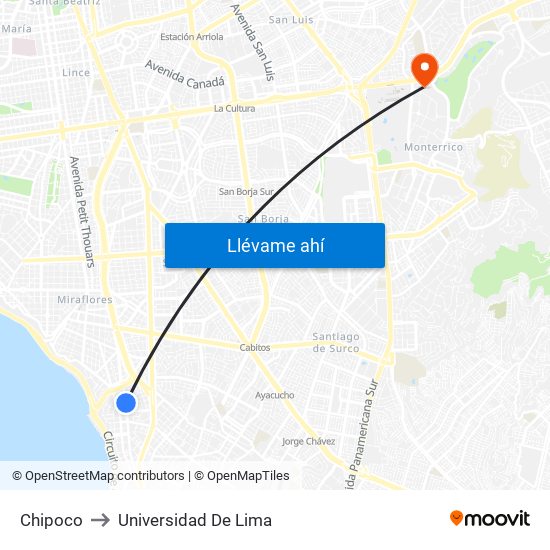 Chipoco to Universidad De Lima map