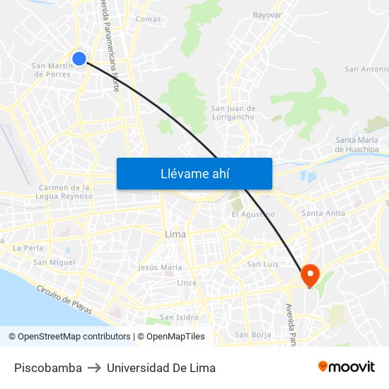 Piscobamba to Universidad De Lima map