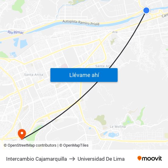 Intercambio Cajamarquilla to Universidad De Lima map