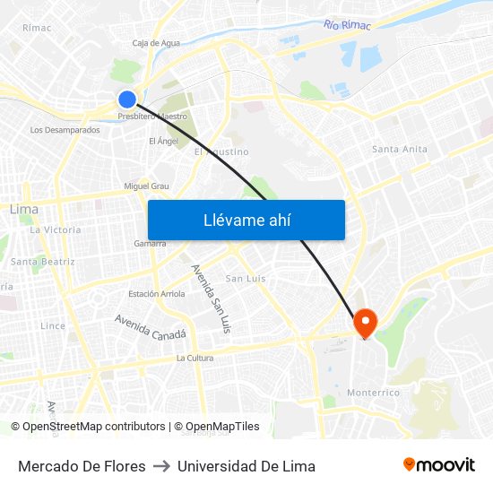 Mercado De Flores to Universidad De Lima map