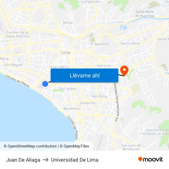 Juan De Aliaga to Universidad De Lima map
