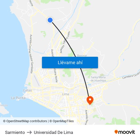 Sarmiento to Universidad De Lima map