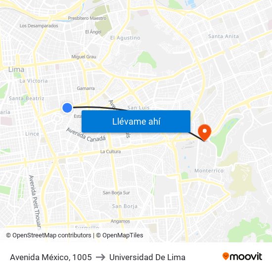 Avenida México, 1005 to Universidad De Lima map