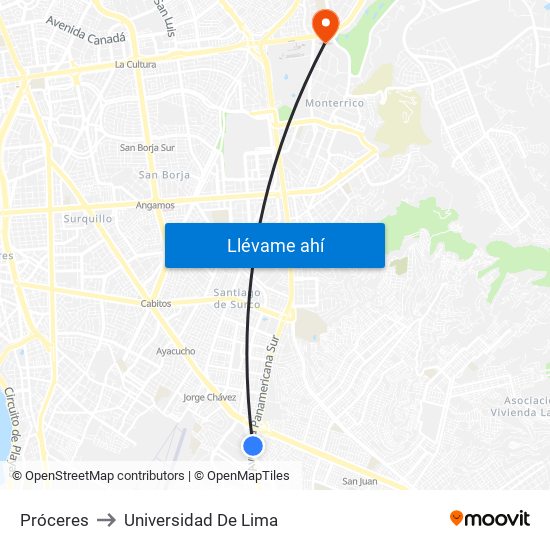 Próceres to Universidad De Lima map