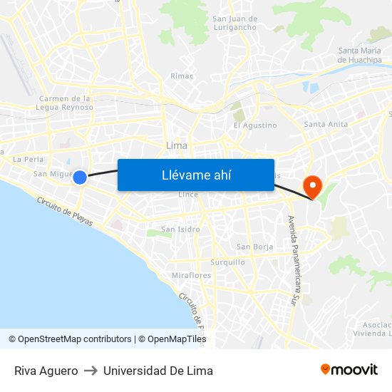 Riva Aguero to Universidad De Lima map