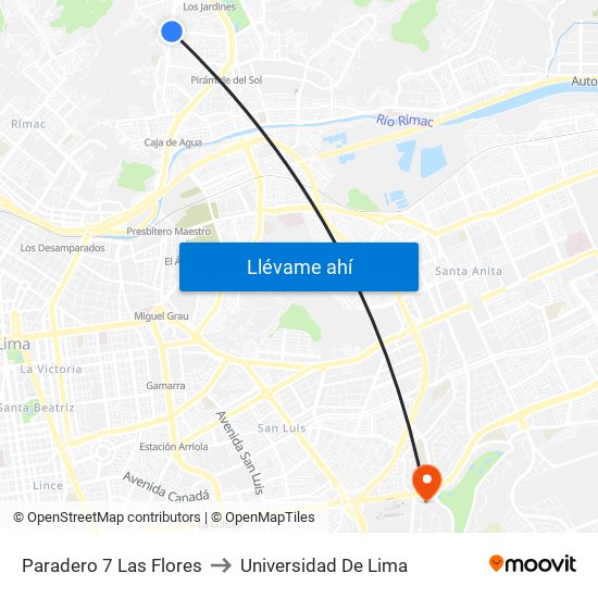 Paradero 7 Las Flores to Universidad De Lima map