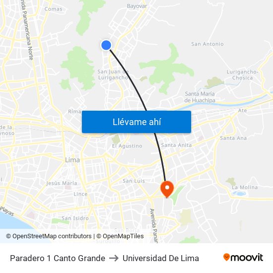 Paradero 1 Canto Grande to Universidad De Lima map