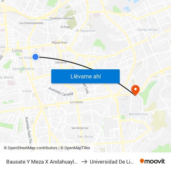 Bausate Y Meza X Andahuaylas to Universidad De Lima map