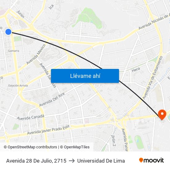 Avenida 28 De Julio, 2715 to Universidad De Lima map