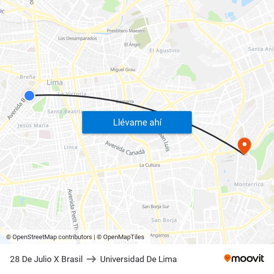 28 De Julio X Brasil to Universidad De Lima map