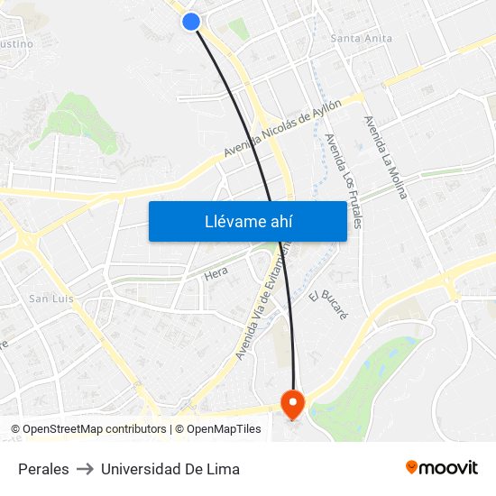 Perales to Universidad De Lima map