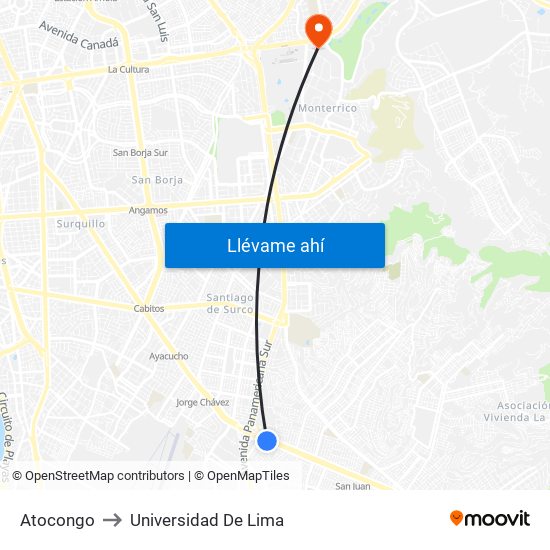 Atocongo to Universidad De Lima map