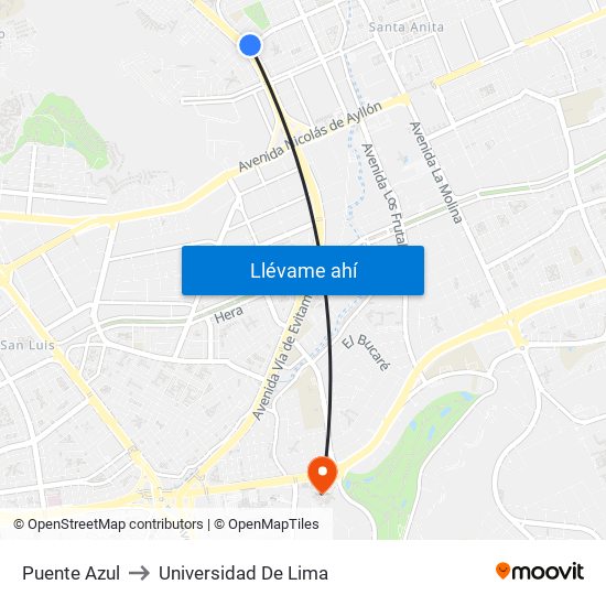 Puente Azul to Universidad De Lima map