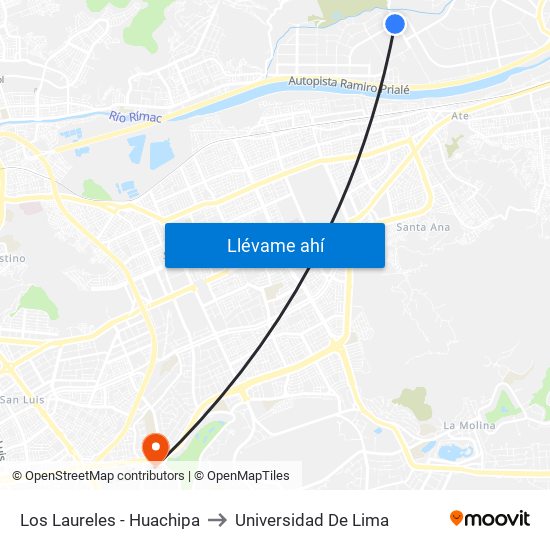 Los Laureles - Huachipa to Universidad De Lima map