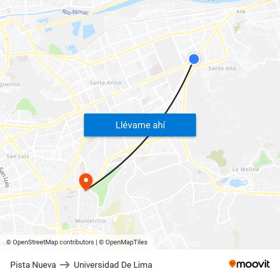 Pista Nueva to Universidad De Lima map