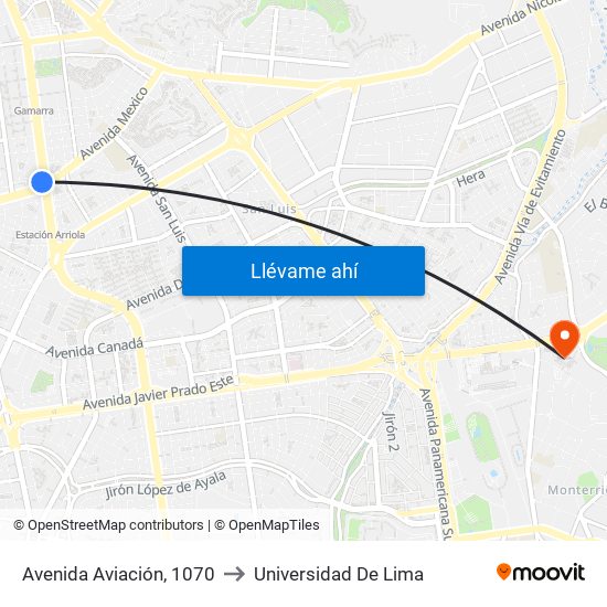 Avenida Aviación, 1070 to Universidad De Lima map