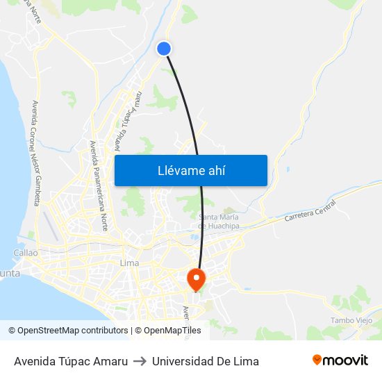 Avenida Túpac Amaru to Universidad De Lima map