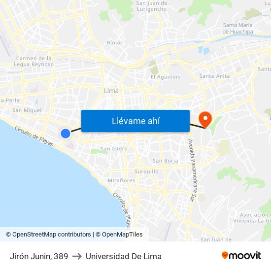 Jirón Junin, 389 to Universidad De Lima map