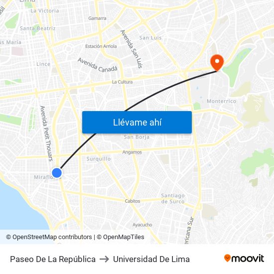 Paseo De La República to Universidad De Lima map