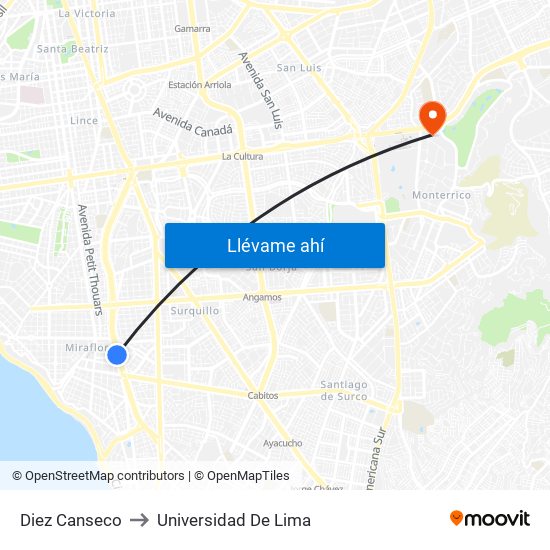 Diez Canseco to Universidad De Lima map