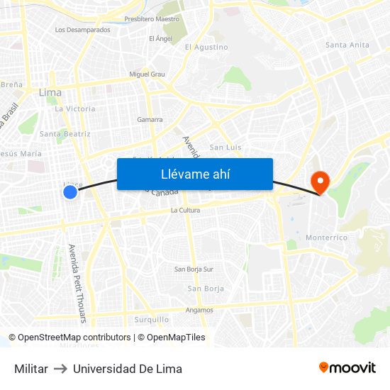 Militar to Universidad De Lima map