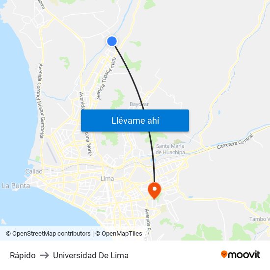 Rápido to Universidad De Lima map