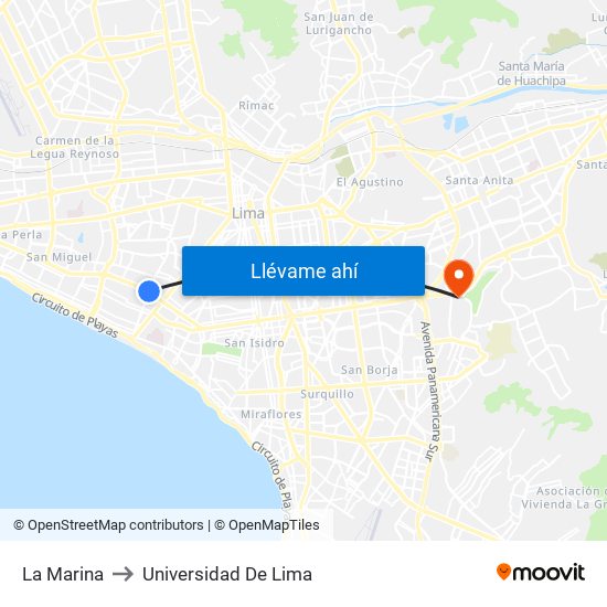 La Marina to Universidad De Lima map