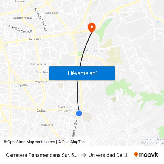 Carretera Panamericana Sur, 5004 to Universidad De Lima map