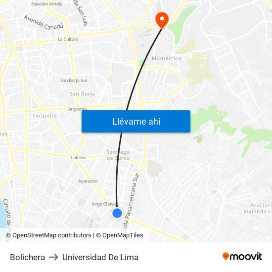 Bolichera to Universidad De Lima map