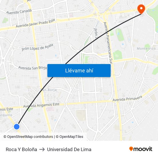 Roca Y Boloña to Universidad De Lima map