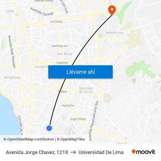 Avenida Jorge Chavez, 1218 to Universidad De Lima map