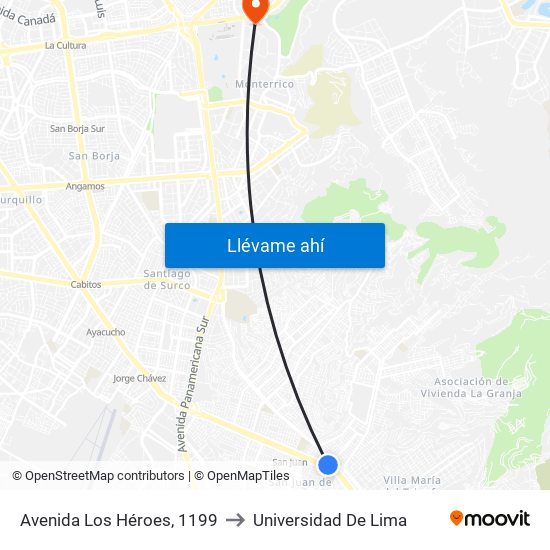 Avenida Los Héroes, 1199 to Universidad De Lima map