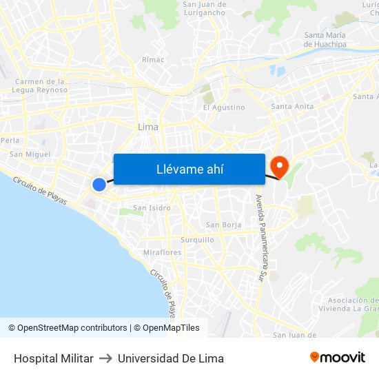 Hospital Militar to Universidad De Lima map