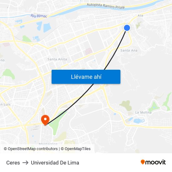 Ceres to Universidad De Lima map