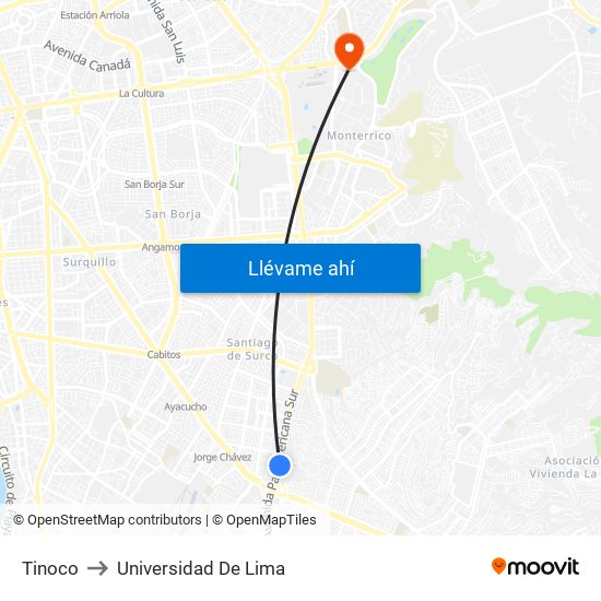 Tinoco to Universidad De Lima map