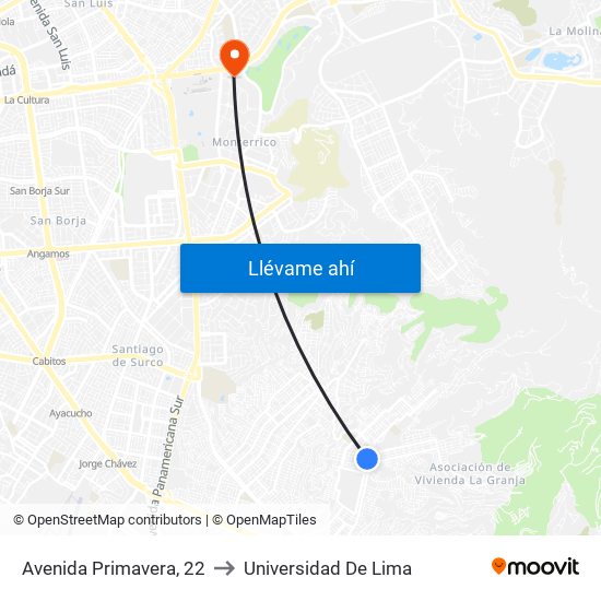 Avenida Primavera, 22 to Universidad De Lima map