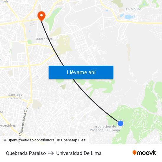 Quebrada Paraiso to Universidad De Lima map