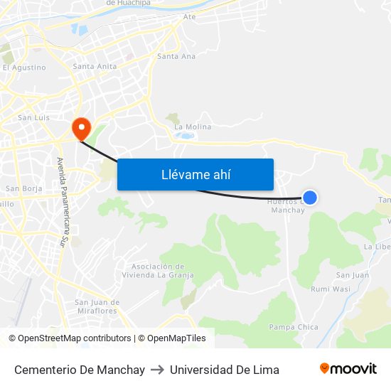 Cementerio De Manchay to Universidad De Lima map