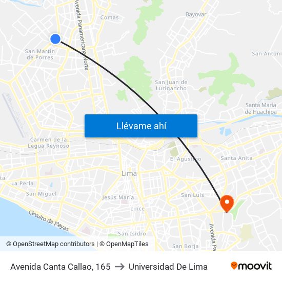 Avenida Canta Callao, 165 to Universidad De Lima map