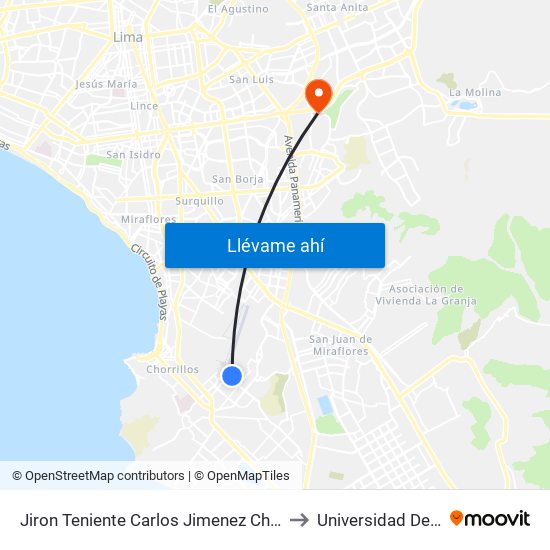 Jiron Teniente Carlos Jimenez Chavez, 116 to Universidad De Lima map