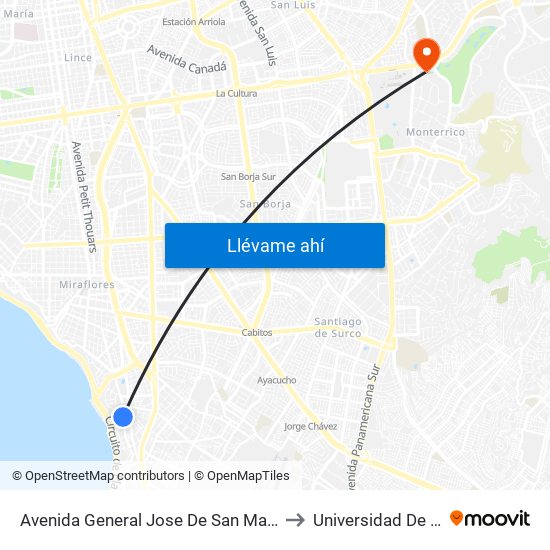 Avenida General Jose De San Martin, 321 to Universidad De Lima map